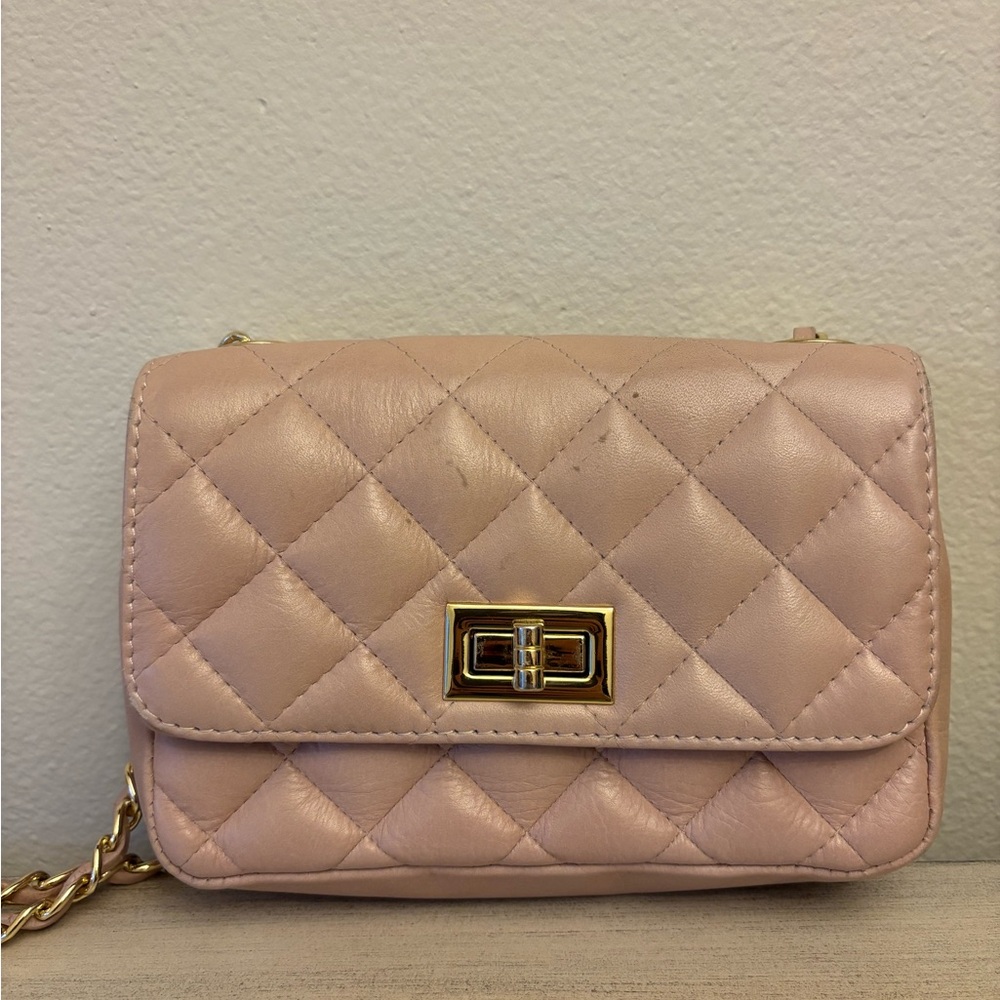 Quilted Pink Crossbody Bag (100% LEATHER)